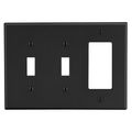 Hubbell Wiring Device-Kellems Wallplate, Mid-Size 3-Gang, 2) Toggle 1) Decorator, Black PJ226BK